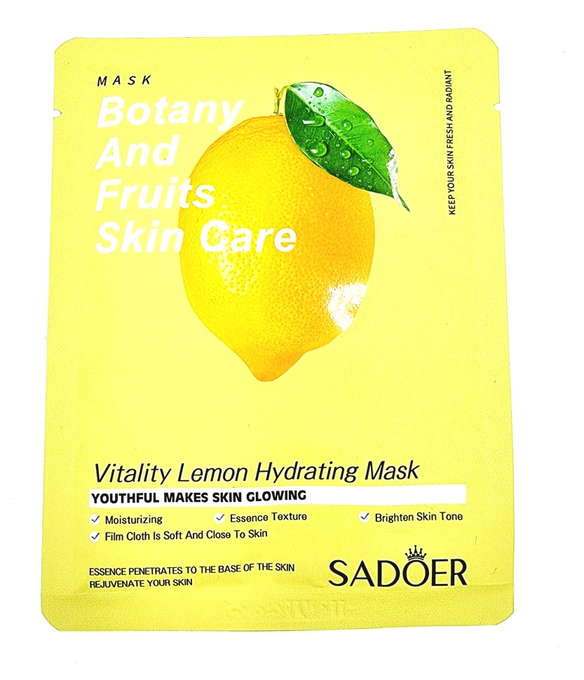 Тканевая маска для лица с экстрактом лимона Sadoer Botany And Fruits Skin Care Vitality Lemon Hydrating Mask