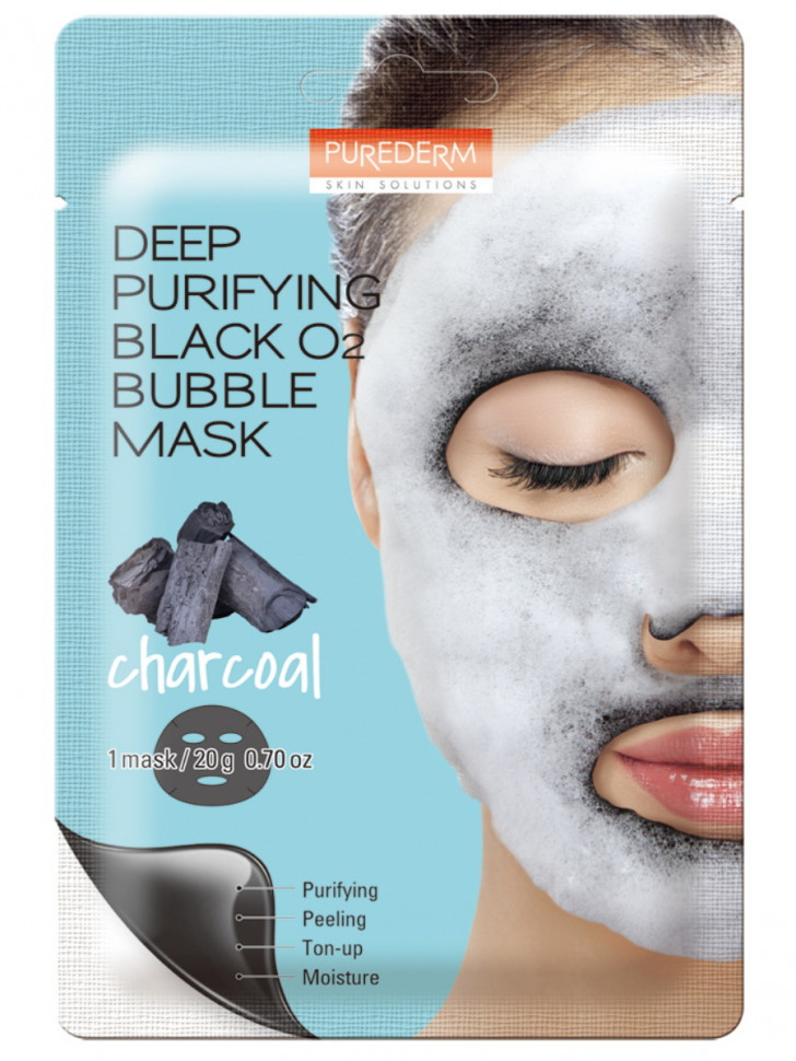 Кислородная маска для лица с углем Deep Purifying Black O2 Bubble Mask Charcoal